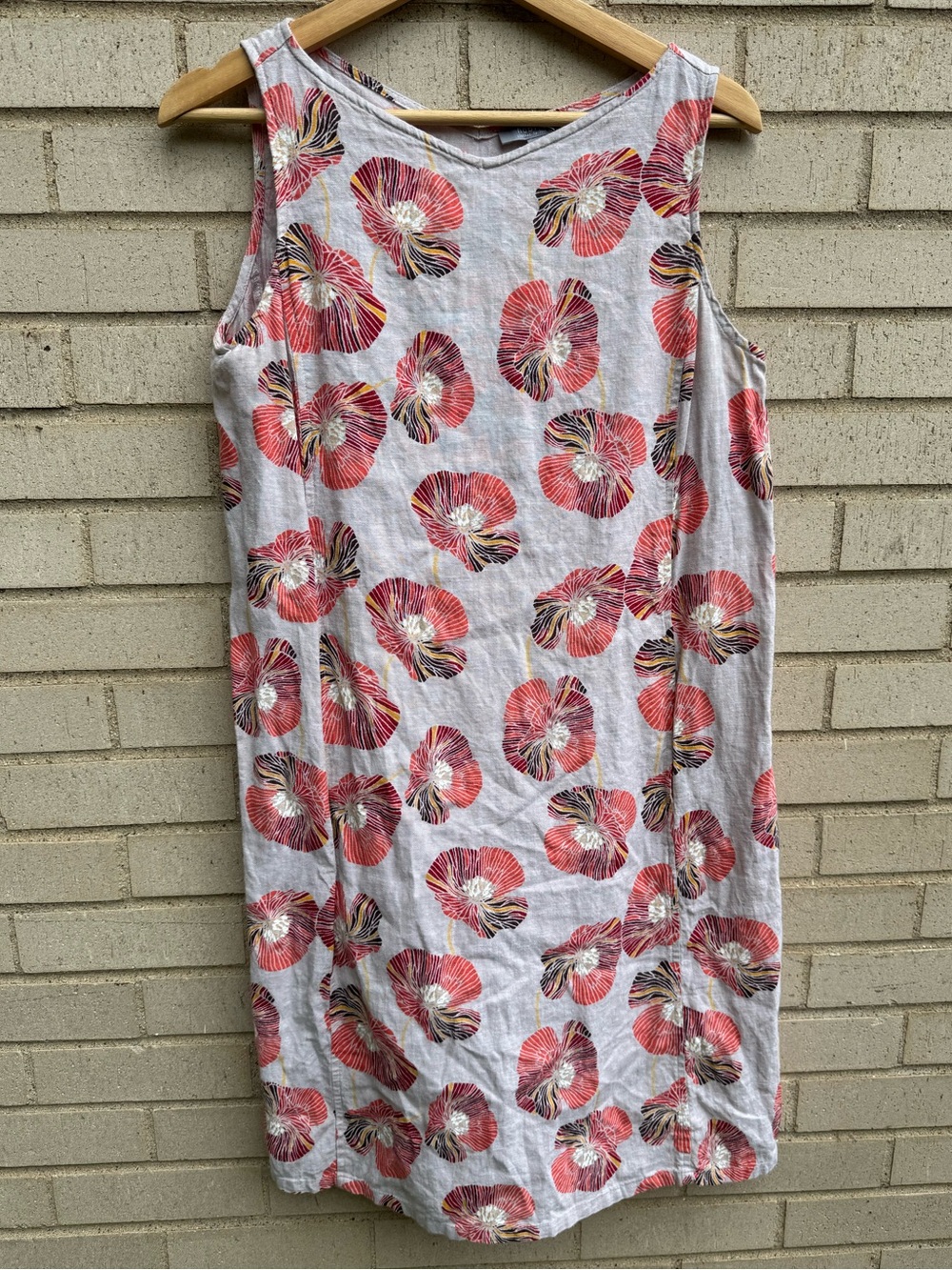Habitat Linen Floral Shift Dress Small Pink Oatmeal Sleeveless Artsy Cottagecore